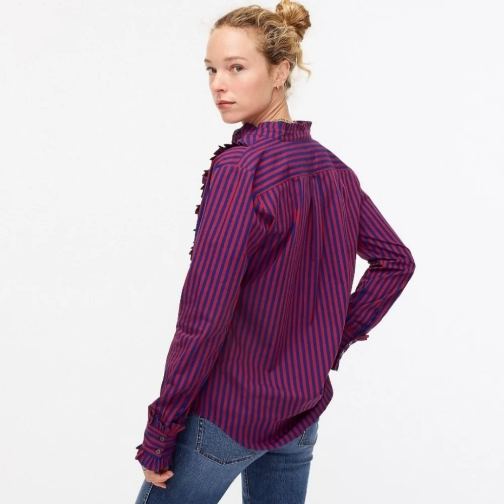 J.CREW Ruffle-Trim Tuxedo Shirt In Stripe